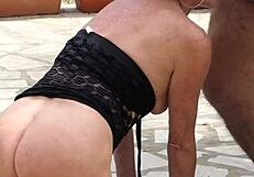 mature amateurs enjoy sex in garden nature