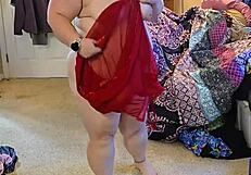 Brunette BBW In Lingerie Performs Striptease With Huge Ass Dancing