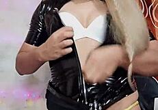 latex transsexual masturbating in crossdressing fun