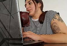 Specific Carla farts loudly while working on her tasks