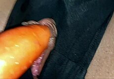 pretty girl achieves orgasm with fruit teasing wet pussy