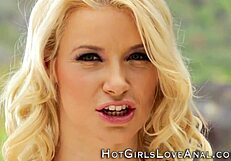 Blonde toys newbie's ass in heels