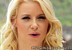 Blonde toys newbie's ass in heels