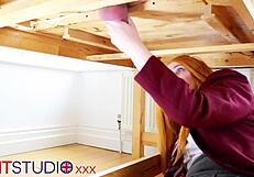 victoria greene sucks cock and gets cum-drenched uniform at milking table