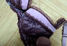 Cumshot dripping on my step sister’s pink leopard print bra with black lingerie