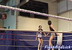 Skinny European Lesbians Dominate In Athletic Wrestling Catfight In Boxing Ring
