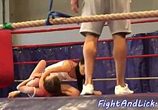 Skinny European Lesbians Dominate In Athletic Wrestling Catfight In Boxing Ring
