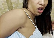 Shy latina maid fucks boss and makes him cum