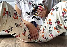 Skinny teen 18+ in pajamas with small tits enjoying a wild squirting orgasm.