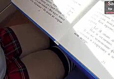 Ⓧ Risky Handjob Classmate Under The Table On Lesson - Xsanyany