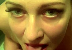 Horny milf sucks in bathroom after workout