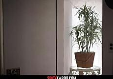 Hot Blonde Maid Dares in Threesome Assfucking with Double Deepthroat