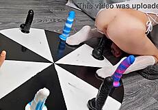 petite stepsister teases with dildo game