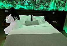 Latina MILF tricks chubby handyman into oiling her, leading to squirting orgasm and rough creampie