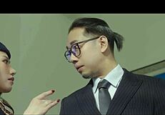 Asian Stewardess Bent Over for Threesome! Footjob and Riding Action.