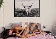 Check out these hot lesbians licking pussies and having wild sex with tattoos