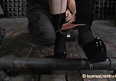 Honey in latex suit gets bound and punished with rough sex, sucking cock to orgasm.