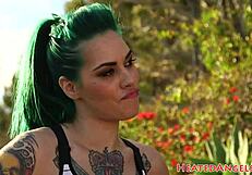 chubby tattooed alternative goth engages in interracial encounter