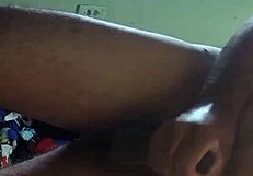 Thick Cumshot Lands On Hairy Pussy In Amateur Scene.