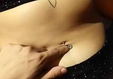 Relaxing with her belly button! Latina couple's sexy massage leads to cum.