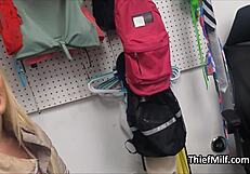 fit big tit blonde milf gets busted undressing at work, ripping clothes for blowjob!