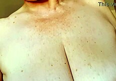 Mature woman shows huge tits to boss in pov cumshot