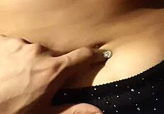 Relaxing with her belly button! Latina couple's sexy massage leads to cum.