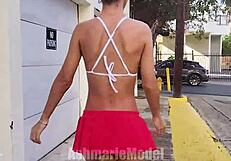 hairy babe enjoys fluffy buttplug in public