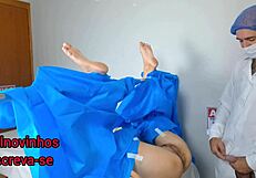 doctor teases and examines patient