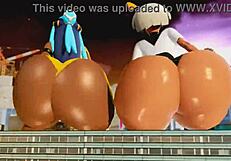 Teen twerks with playful touch touch moves on stage