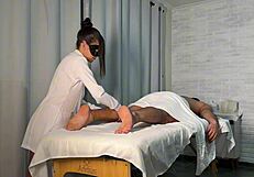 skinny brunette masseuse fucks well-endowed client