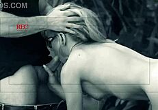 Outdoors in the sun, aubrey adams rubs herself and fucks with big cock