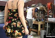 sara jay in garage scene