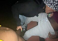 Park lot slut sucks two dicks