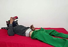 Step-siblings enjoy intimate moments alone at home together.