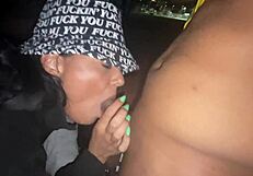 Park lot slut sucks two dicks