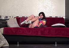 Pretty brunette teen turns selfie session into teasing homemade moaning