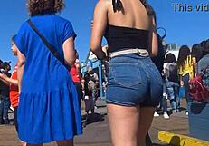 Big ass in shorts and jeans caught on candid camera