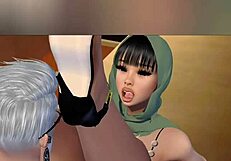 Imvu avatar in hijab interacts in virtual world