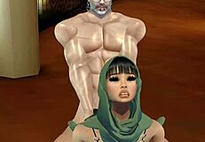 Imvu avatar in hijab interacts in virtual world