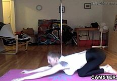big natural tits brunette does yoga live on webcam tits bouncing!