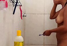 Young latina takes bath at mother-in-law's house