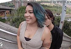 Finding a girl on the train station to record - fake agent flashing monster cock