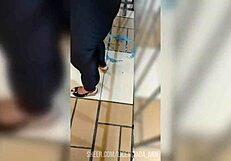 Mature Woman in Leggings Walking on the Street