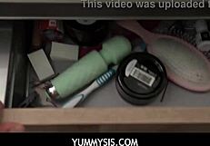 Lacey London catches her stepbrother Nicky Rebel wanking in the bathroom.