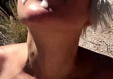 she sucks and swallows on hiking trail