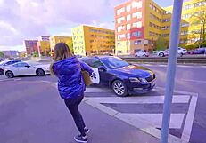 Taxi dare turns into flashing, fingering, and masturbation for anal fun.