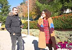 Elena de la Vega hunts for a stallion on the street, flashing her big tits and bending over.