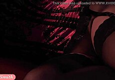 Джени Смит червен корсет и чорапи фотосесия