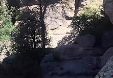 she sucks and swallows on hiking trail